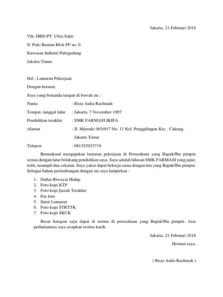 13+ Contoh Surat Lamaran Pekerjaan Farmasi