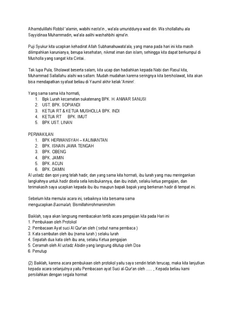 Yuk Cek 11+ Contoh Teks Pembawa Acara Pengajian Ibu Ibu [Terlengkap] -  Catatan Aadila