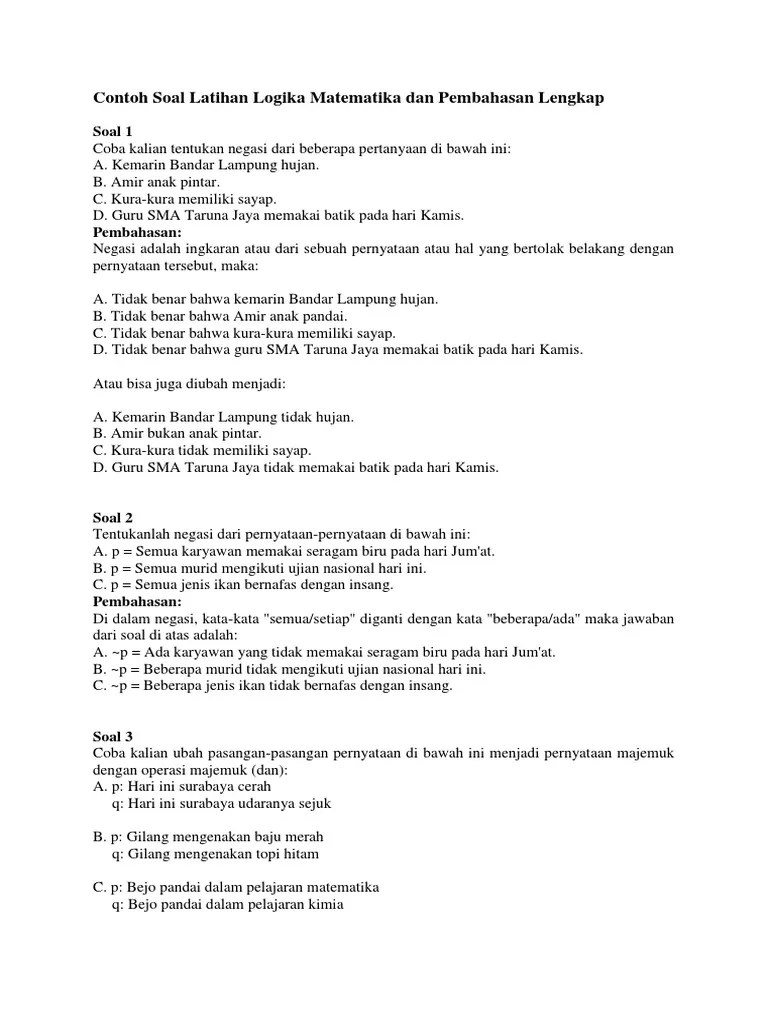 Soal Dan Jawaban Logika Matematika Kelas 11