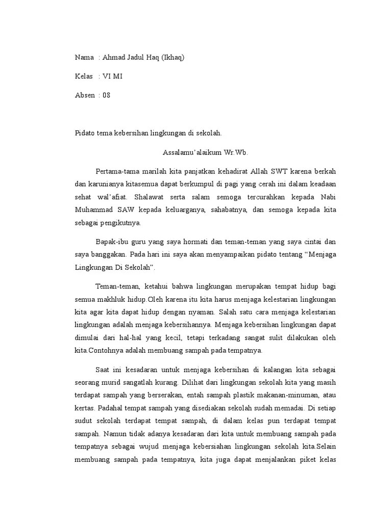 Contoh Pidato Tentang Kebersihan Sebagian Dari Iman // Kumpulan Contoh  Terbaru