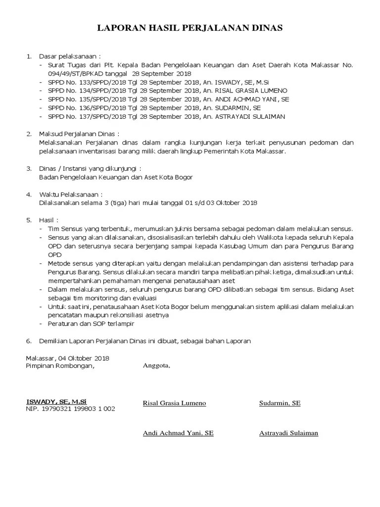 Contoh Laporan Perjalanan Dinas Pimpinan - ID Aplikasi