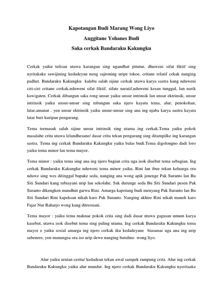 Contoh Cerkak Bahasa Jawa Lan Unsur Intrinsik – Beinyu.com