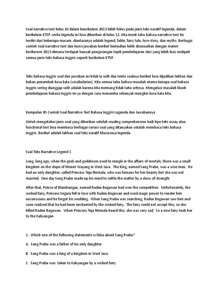 Contoh Soal Essay Narrative Text Legend Sma Dan Kunci Jawabannya –  Beinyu.com