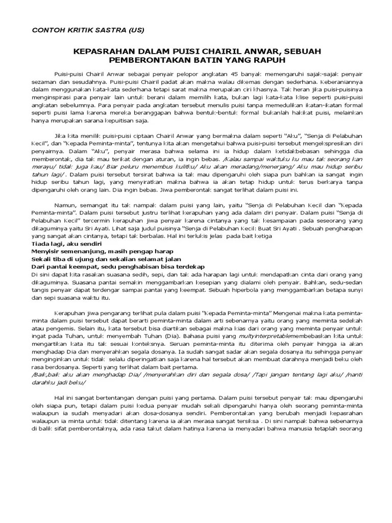 Contoh Kritik Sastra Cerpen