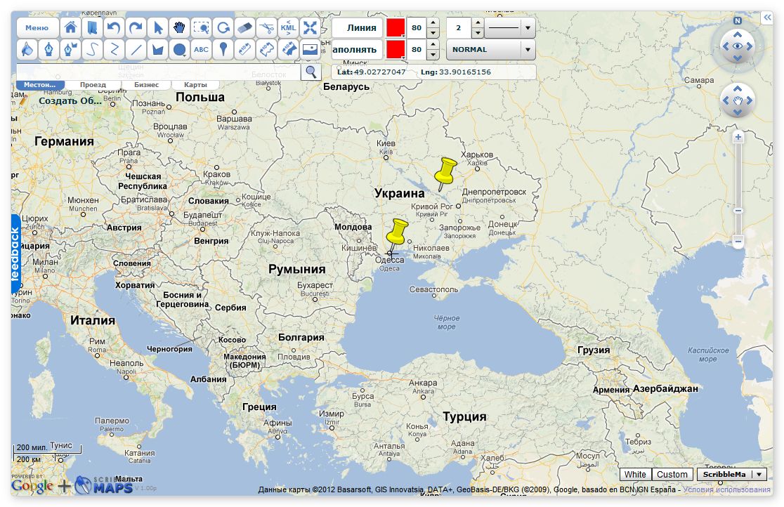 нарисовать дорогу на карте