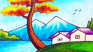 Cara Menggambar Pemandangan Alam Yang Gampang | Gambar Pemandangan Desa, Danau Dan Gunung - Kepotimes 180_X_320_jpg