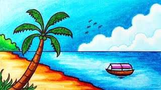 Cara Menggambar Pemandangan Laut Dan Pantai Yang Mudah | Gambar Pemandangan Alam Pantai Tropis - Kepotimes 180_X_320_jpg