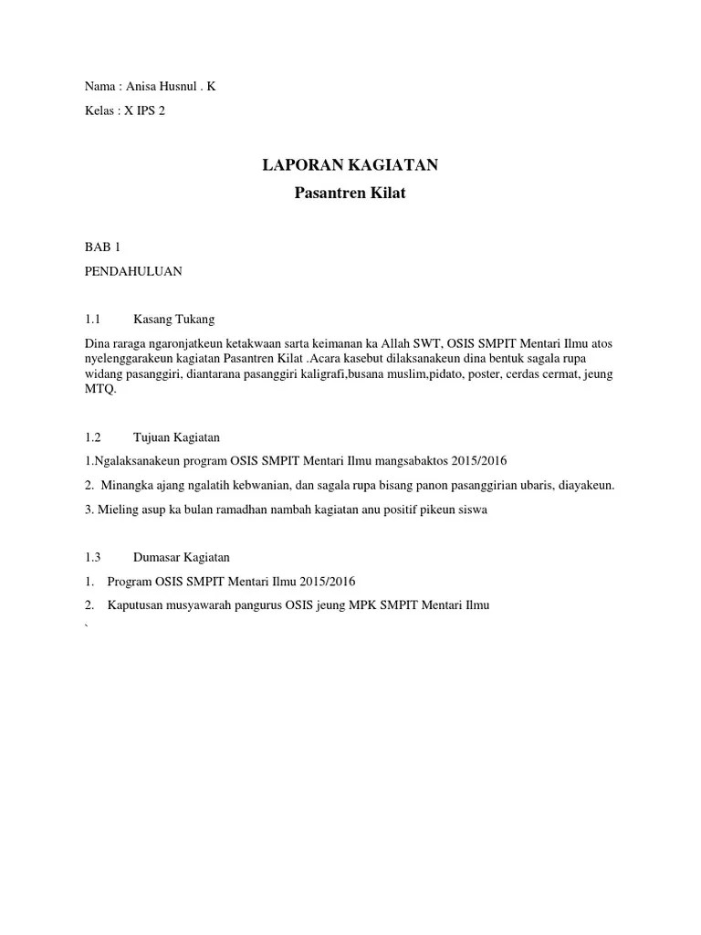 Contoh Laporan Kegiatan Bahasa Sunda Beserta Strukturnya - Hadza Property