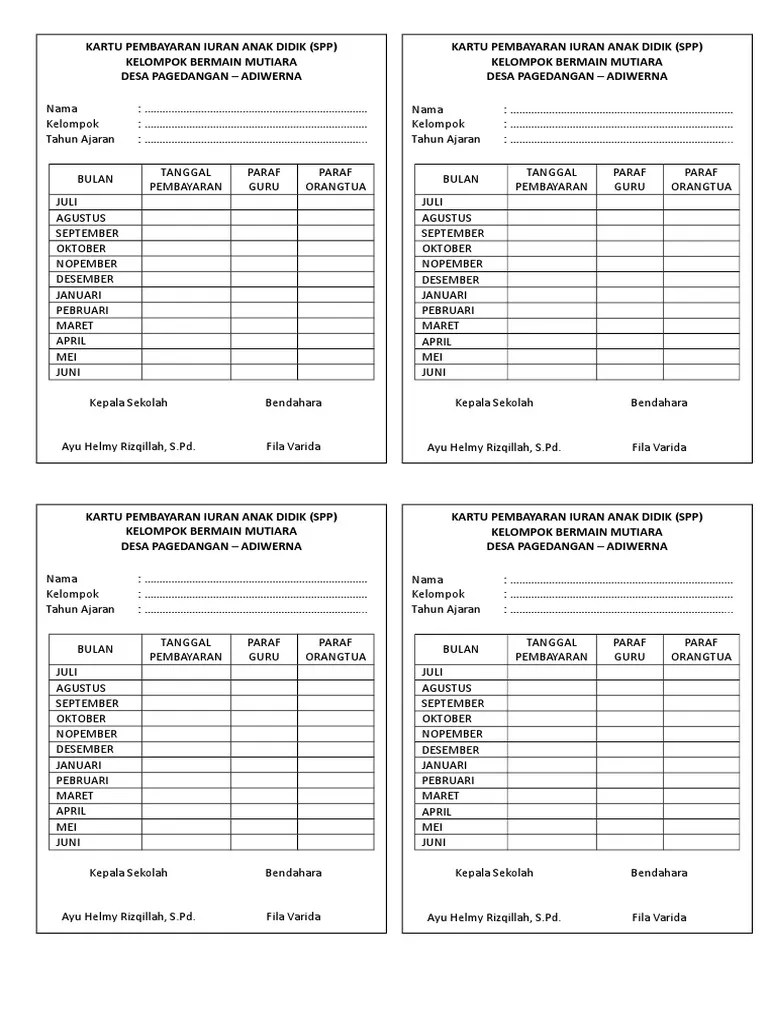 Contoh Format Kartu Spp Sekolah / Contoh Format Iuran Bulanan Ilmusosial Id  : Silahkan di download untuk aplikasinya dibawah ini - ID Aplikasi