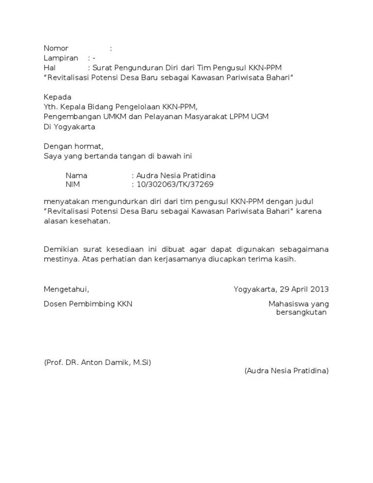 Contoh Surat Pengunduran Diri Ugm - Kumpulan Contoh Surat dan Soal  Terlengkap