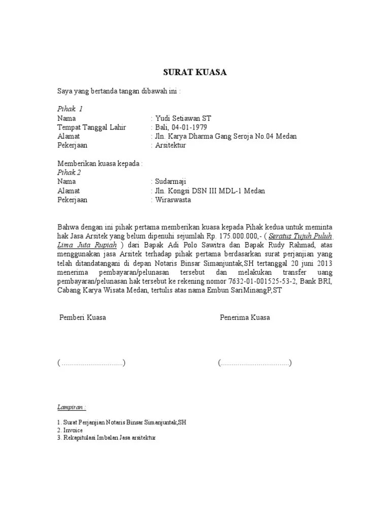 Contoh Surat Kuasa Penagihan Hutang Dalam Bahasa Inggris - Kumpulan Contoh  Surat dan Soal Terlengkap