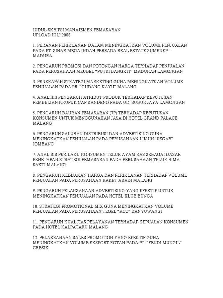 Contoh Skripsi Pengaruh Strategi Pemasaran - Contoh Surat