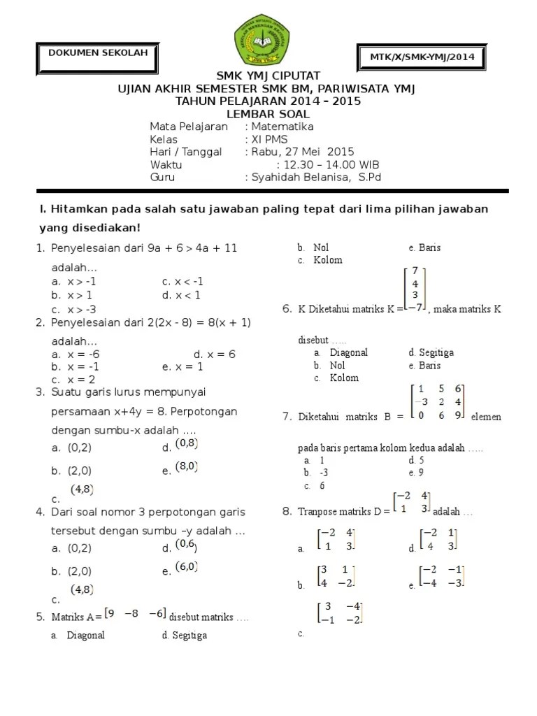 Soal Dan Pembahasan Matematika Peminatan Kelas Xi Semester 2 - Kumpulan  Contoh Surat dan Soal Terlengkap