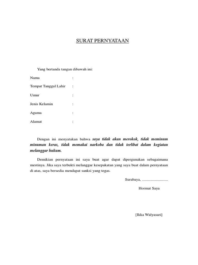 Contoh Surat Pernyataan Bahwa Tidak Akan Mengulangi Kesalahan Lagi -  Kumpulan Contoh Surat dan Soal Terlengkap