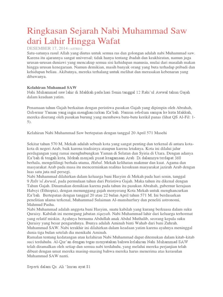 Riwayat Nabi Muhammad Saw Dari Lahir Sampai Wafat – Kami