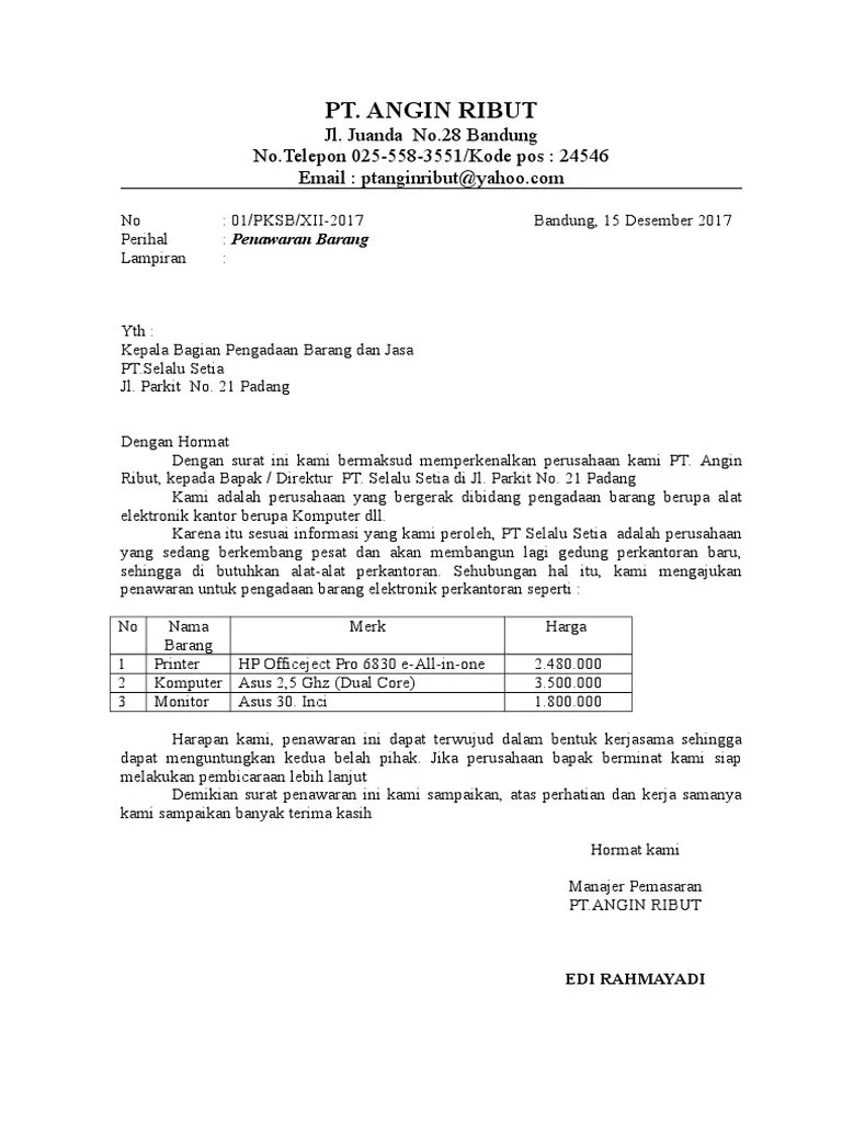 Contoh Teks Negosiasi Dalam Bentuk Surat Penawaran Barang - Nusagates