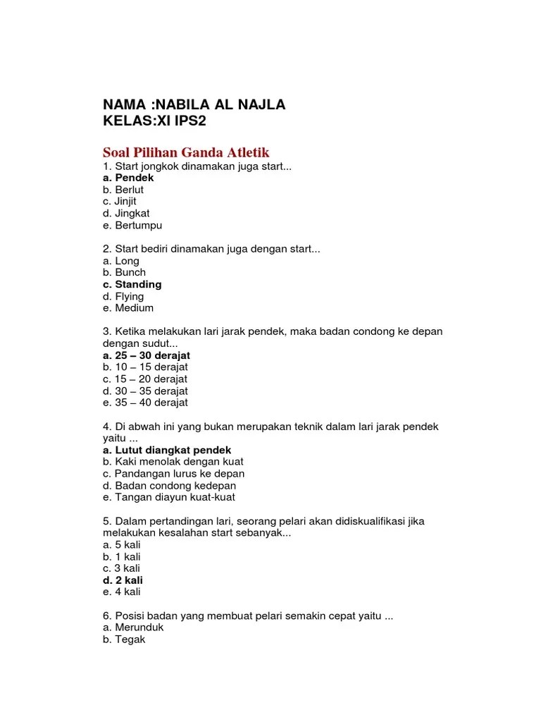 Soal Pilihan Ganda Dan Jawaban Tentang Atletik - Kumpulan Contoh Surat dan  Soal Terlengkap