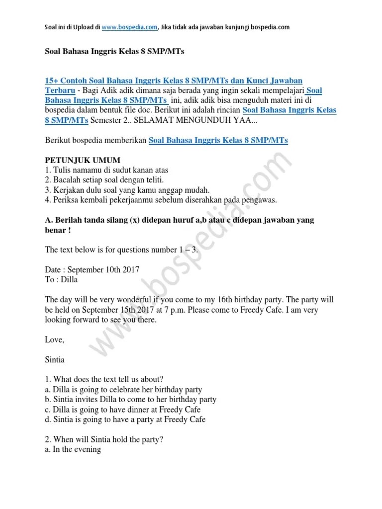 Get Soal Bahasa Inggris Kelas 8 Semester 1 Beserta Kunci Jawaban Gratis -  ID Aplikasi
