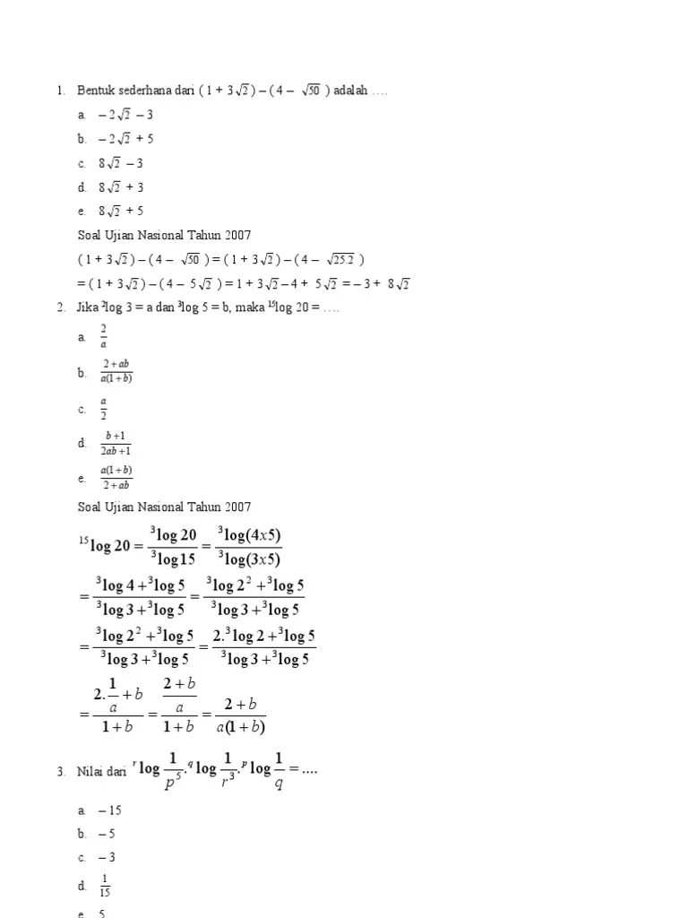Soal Dan Pembahasan Un Eksponen Dan Logaritma - Kumpulan Contoh Surat dan  Soal Terlengkap