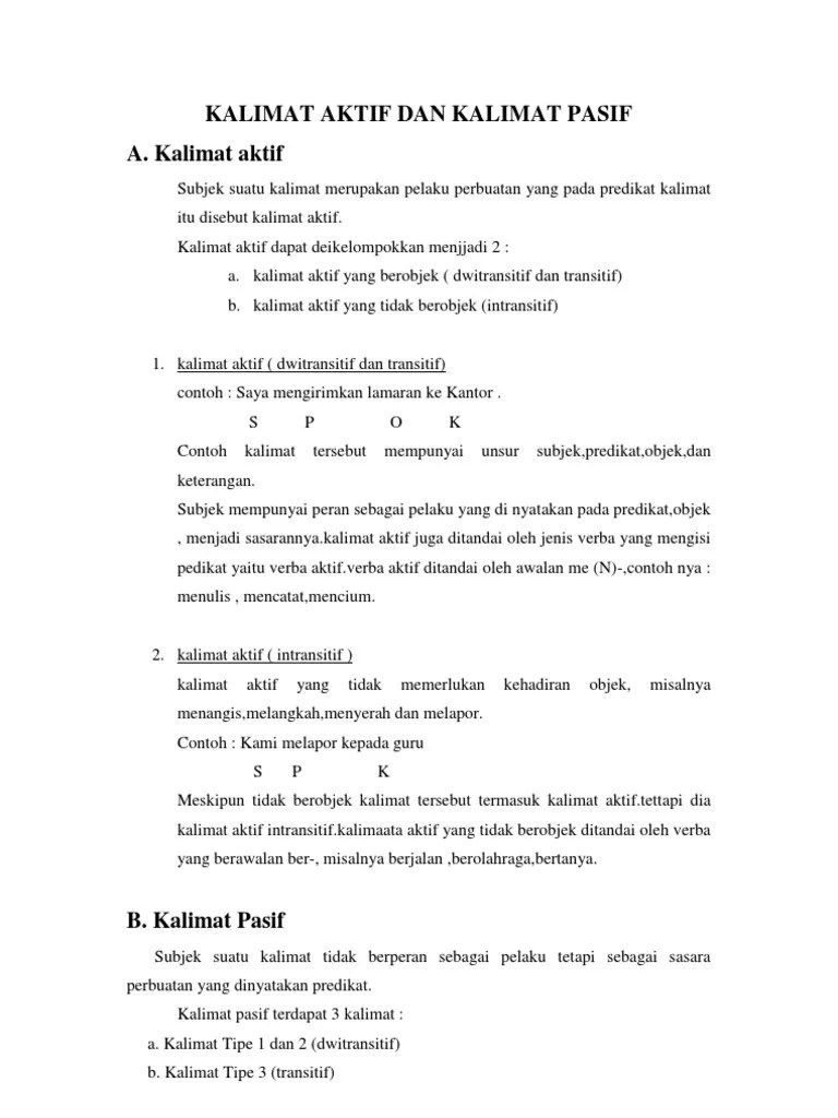 Kalimat Aktif Transitif Dan Intransitif / Jenis Jenis Kalimat Kalimat A  Pengertian Kalimat Adalah Gabungan Dari Dua Kata Atau Lebih Yang  Menghasilkan Sebuah Pengertian Dan Pola Tertentu Dengan Ppt Download : Media