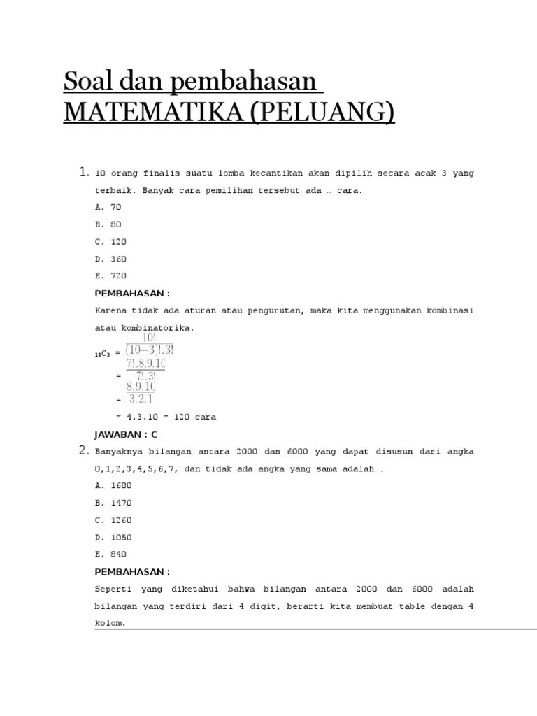 Soal Dan Jawaban Matematika Kelas 12 Tentang Peluang - Kumpulan Contoh  Surat dan Soal Terlengkap