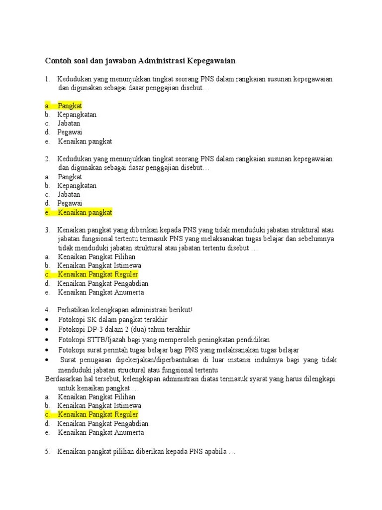 Soal Dan Jawaban Tentang Administrasi Kepegawaian - Kumpulan Contoh Surat  dan Soal Terlengkap