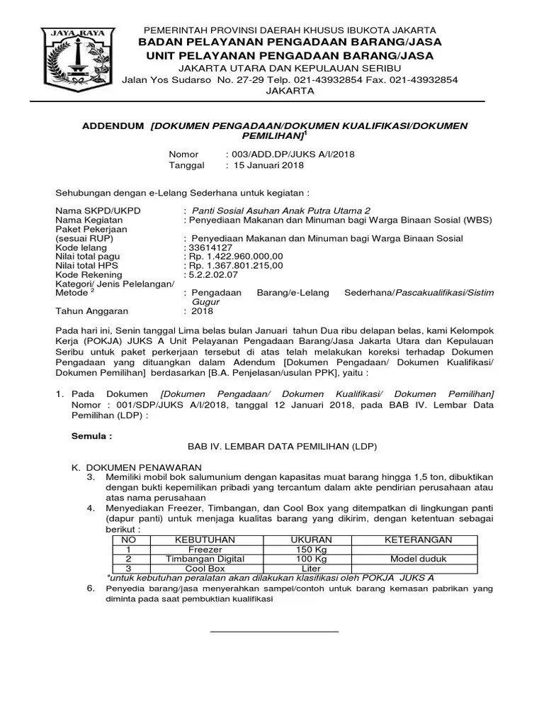Contoh Adendum Perubahan Spesifikasi Barang - 2 - Perlu untuk melakukan  adendum atau perubahan terhadap dokumen pemilihan untuk. - idguruprivacy