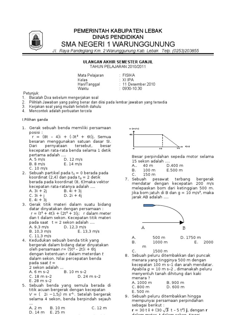 Soal Fisika Dan Jawaban Kelas 10 Semester 2 Pilihan Ganda - Kumpulan Contoh  Surat dan Soal Terlengkap