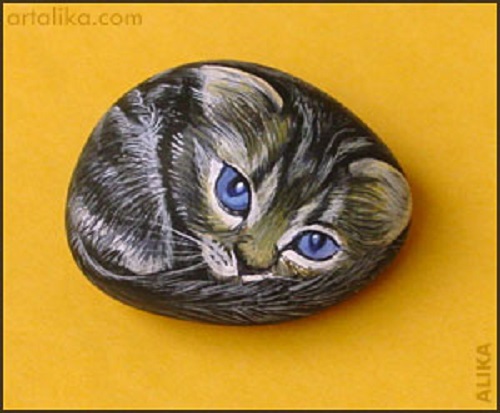 как нарисовать кота на камне