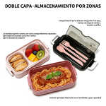 Lunchera Vianda Con Cubiertos Pote Alimentos Dos Pisos - Imagen 2