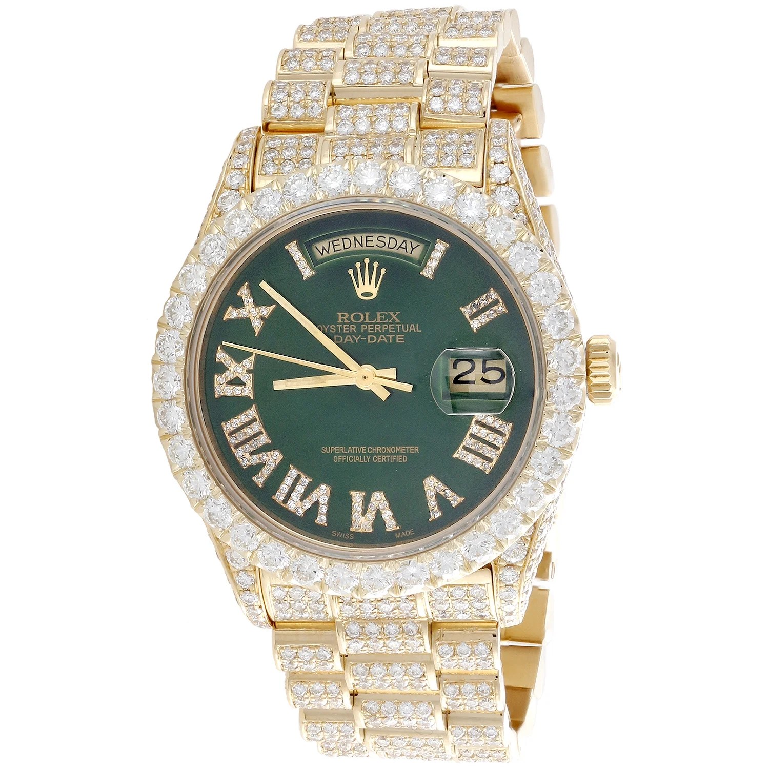 18k Gold 36mm Rolex President Day Date 18038 Diamond Watch Green Dial 15 11 Ct Walmart Com