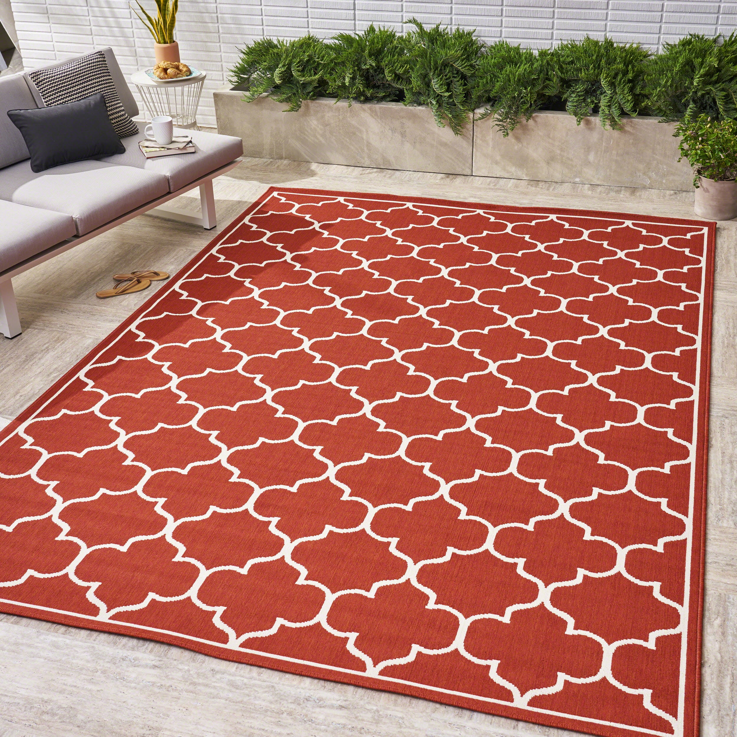 Indoor Outdoor Geometric 8 X 11 Area Rug Ivory Red Walmart Com Outdoor Geometric 8 X 11 Area Rug Ivory