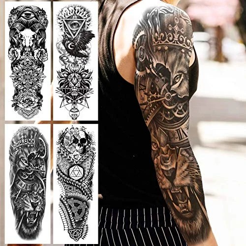 Joehapy 26 Sheets Large Temporary Tattoos For Adults Shoulder, 8 Sheets Full Arm Temporary Tattoo Sleeve For Men, 18 Sheets Black Half Sleeve Tattoo Stickers For Women Kids Skull Compass Lion Warrior - Walmart.com 500_x_500_jpg