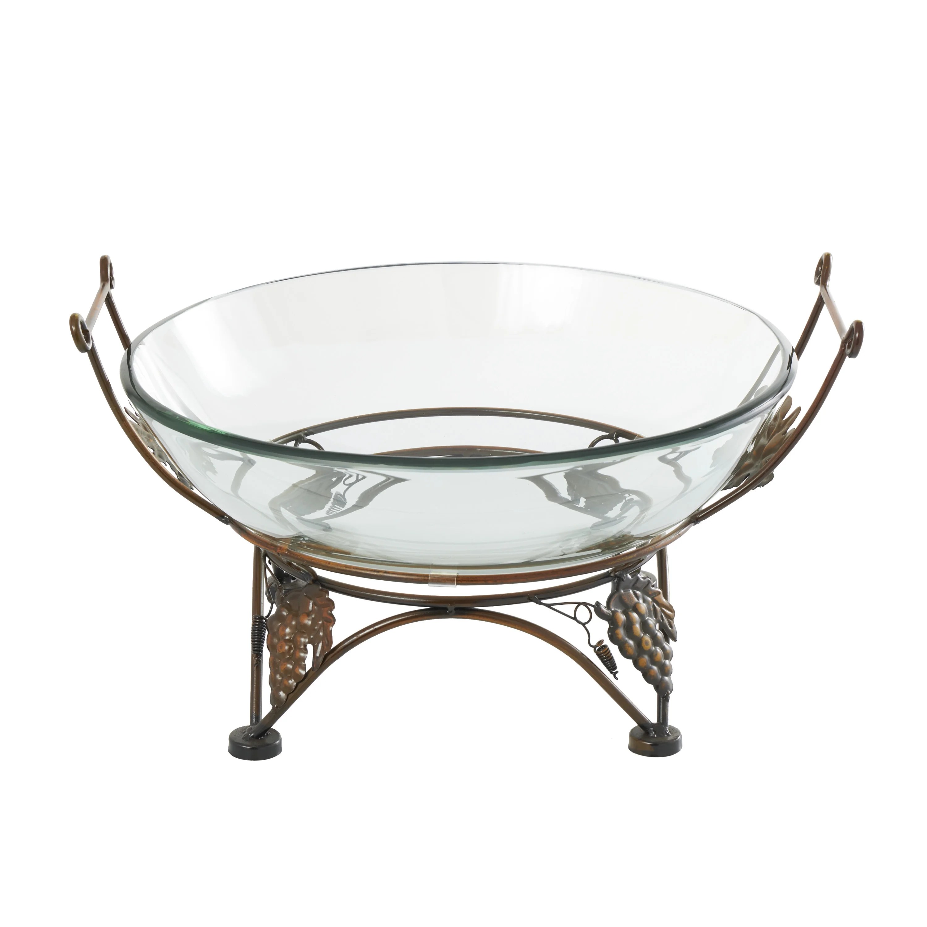 Decmode 19 X 10 Clear Tempered Glass Kitchen Serving Bowl With Copper Metal Grapes Base 1 Piece Wal Com Decmode 19 X 10 Clear Tempered Glass