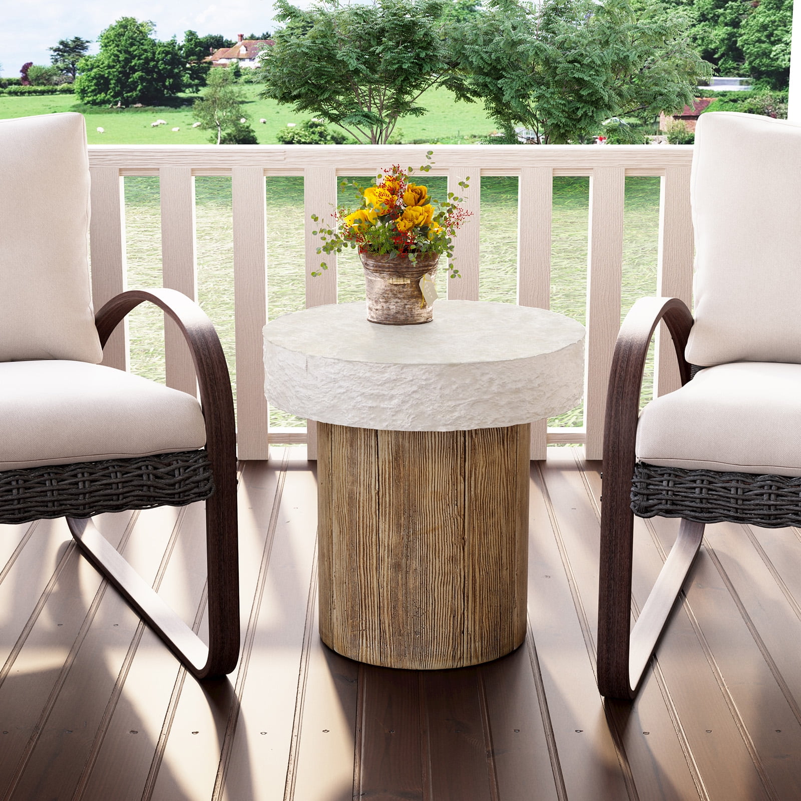 Cosiest Outdoor Medium Side Table Patio Coffee 19 7 Inches Round Mgo With Faux Wooden Pedestal Base End For Garden Side Table Patio Coffee