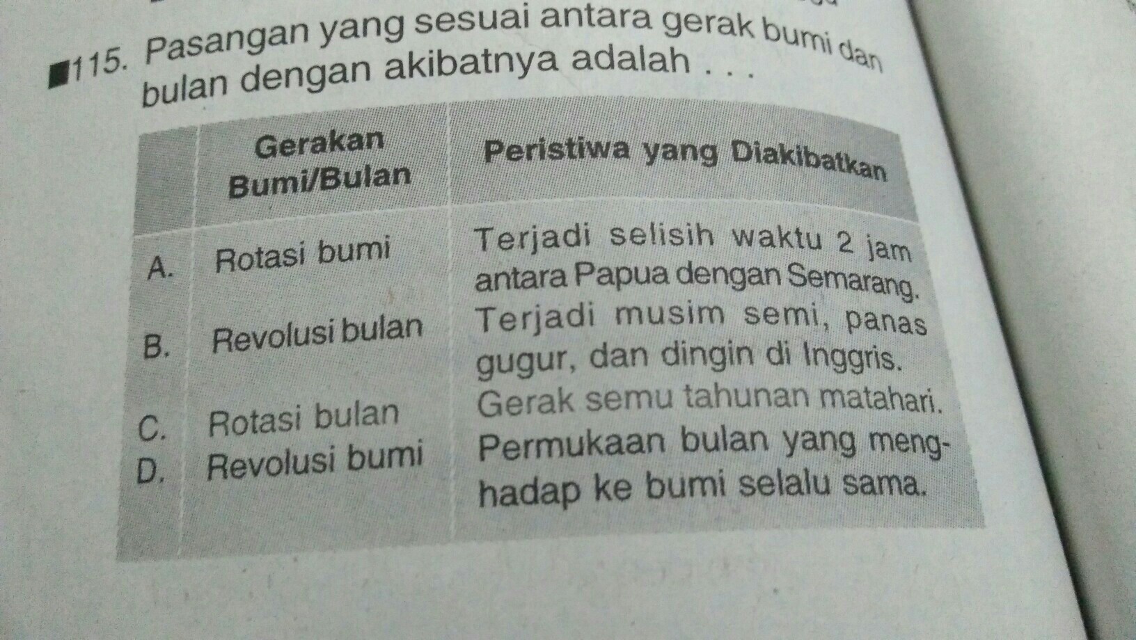 pasangan yang sesuai antara gerak bumi dan bulan dengan akibatnya adalah -  Brainly.co.id