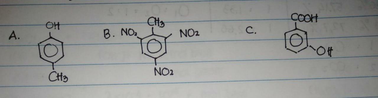 Tuliskan rumus struktur dari A.Para Metil Fenol B. 2,4,6-trinitro toluena  C.meta hidroksi benzoat - Brainly.co.id