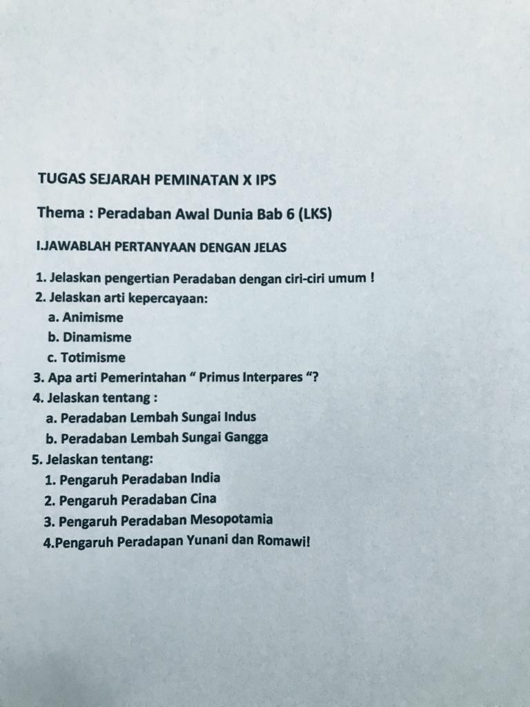 Tugas Sejarah pemenintan, tema Peradaban Awal Dunia - Brainly.co.id