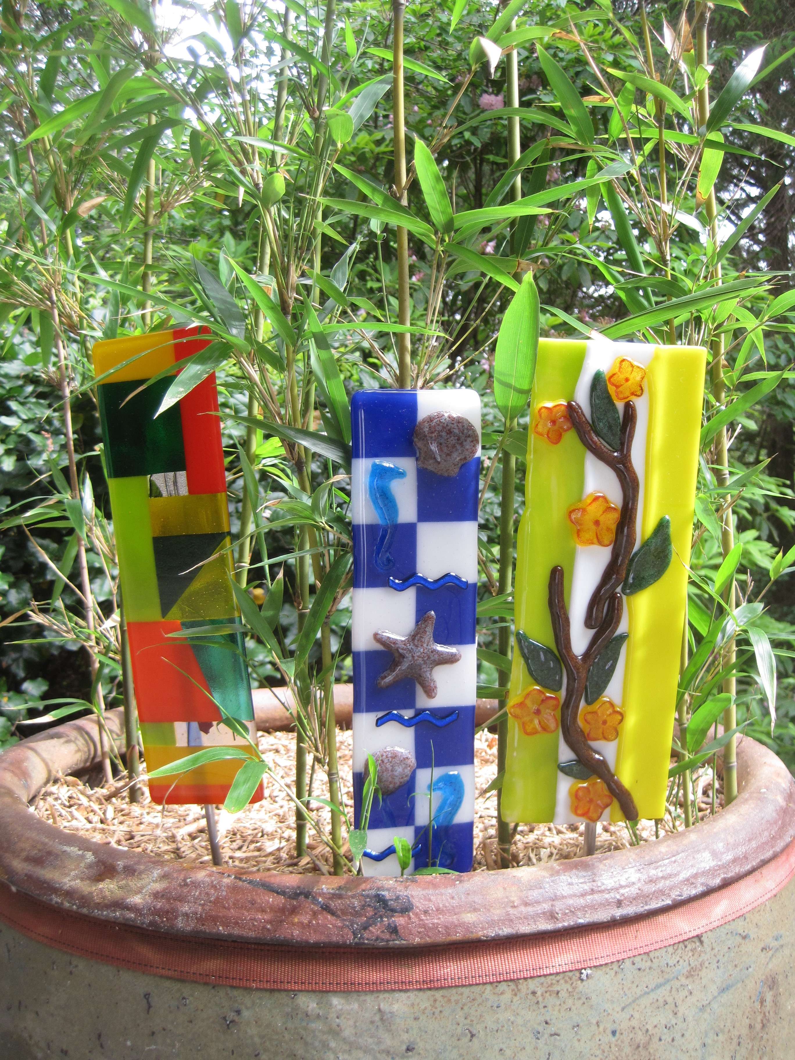 Fused glass garden art