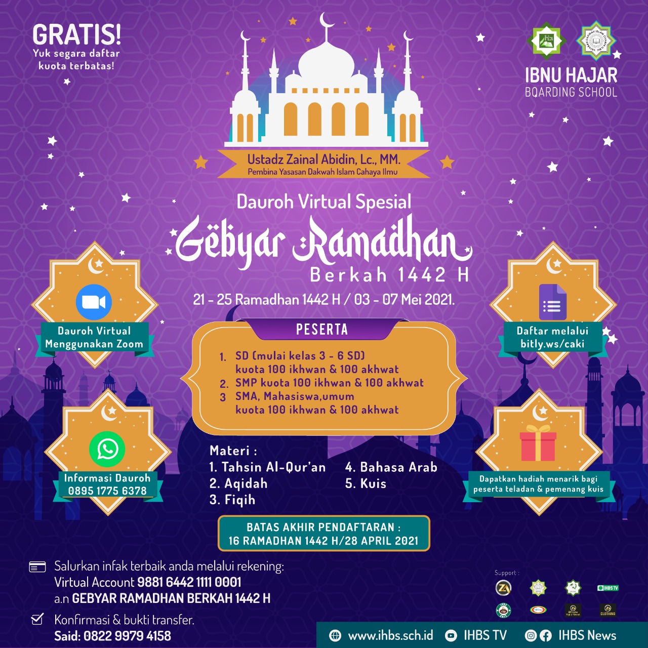 Dauroh Virtual Special Ramadhan 1442 H - IBNU HAJAR BOARDING SCHOOL