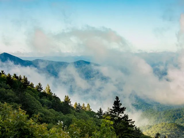 Scenic mountain view from Clingmans Dome in Great Smoky Mountains National Park