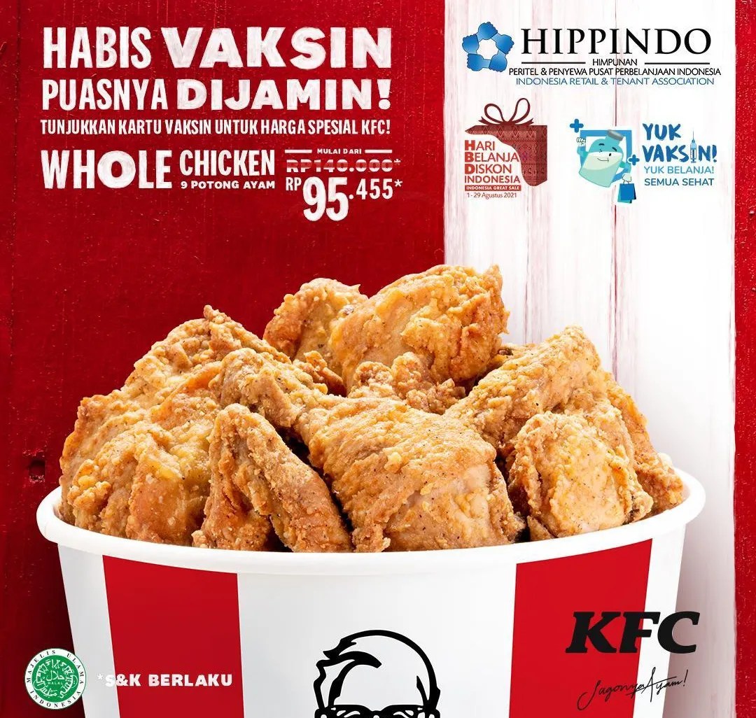 Promo KFC di Agustus 2021, Tunjukan Kartu Vaksin Covid-19 Dapatkan Diskon  30%