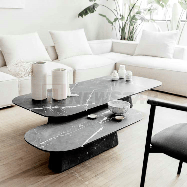 Modern Design Set Of Two Nesting Rectangular Black Marble Coffee Table Cube Tables Made In Com