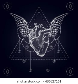 Heart Wings Boho Blackwork Dotwork Tattoo: Stockvector (Rechtenvrij) 486827161