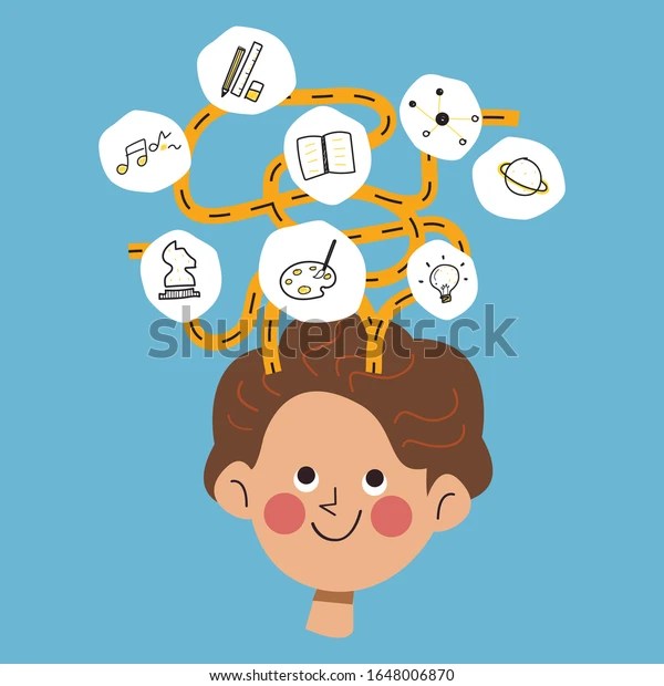 Creatividad Infantil Mapa Mental E Ilustracion Del Vector Brainstorm Sobre Fondo Azul