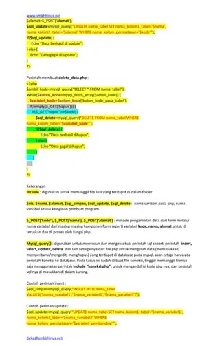 Fungsi fungsi pada php - pemrograman php my sql