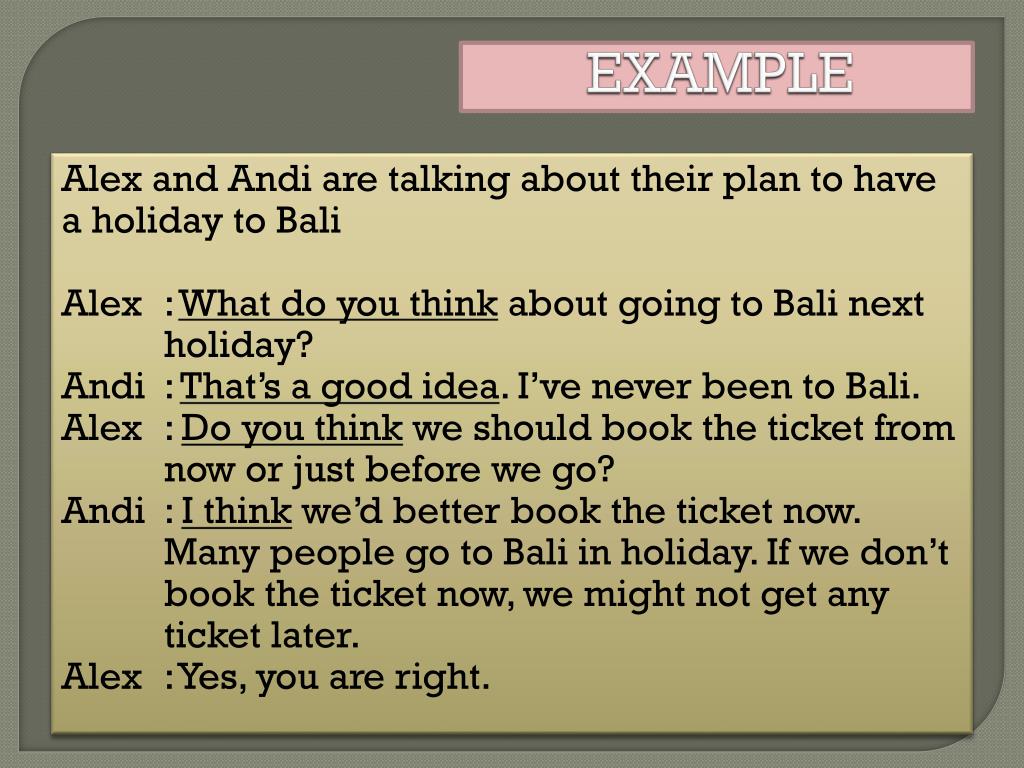 PPT - ASKING AND GIVING OPINION PowerPoint Presentation, free download -  ID:2368752