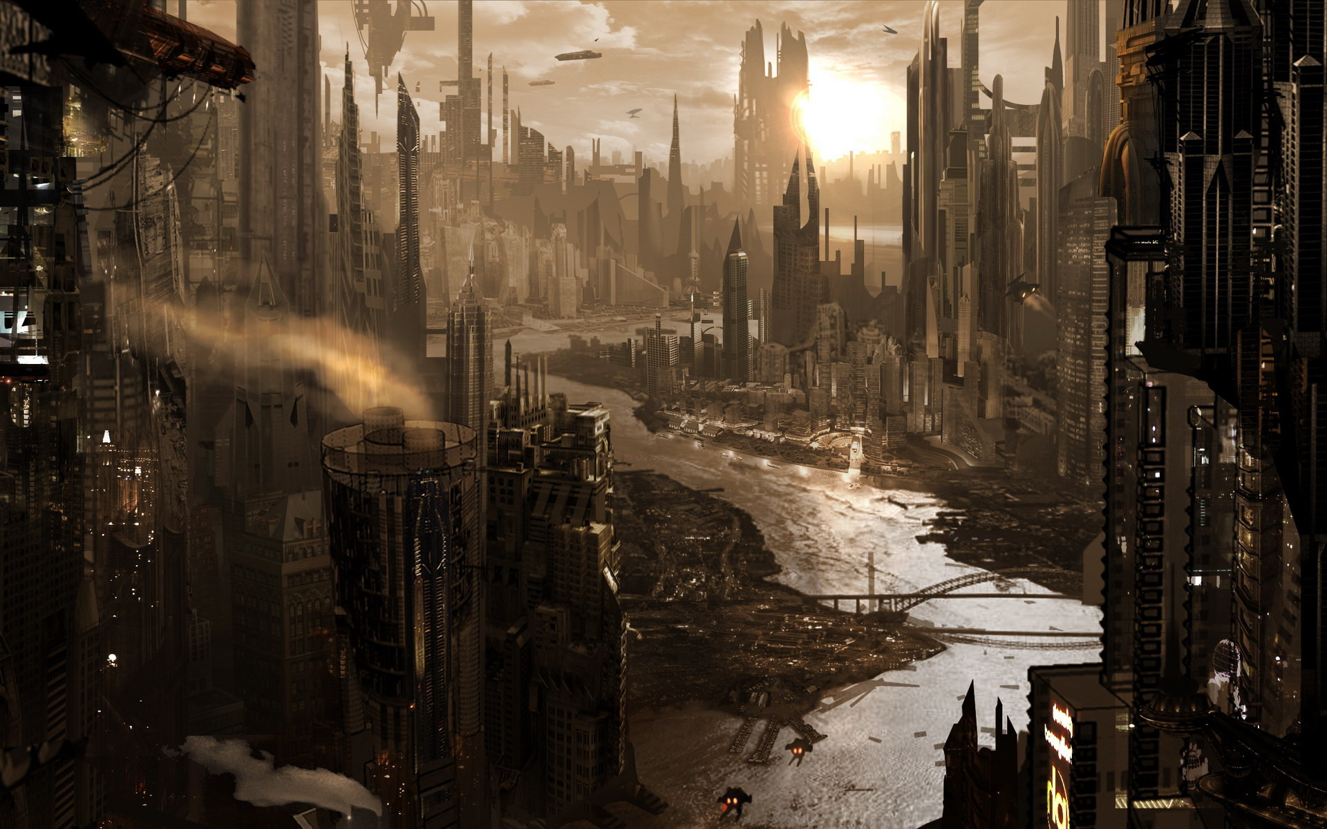 Futuristic steampunk city