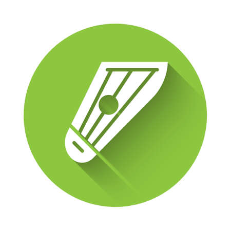 White Musical Instrument Kankles Icon Isolated With Long Shadow Green Circle Button Vector Tasmeemme Com
