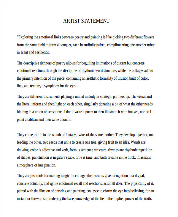 Free 15 Artist Statement Examples Samples In Pdf Doc Examples